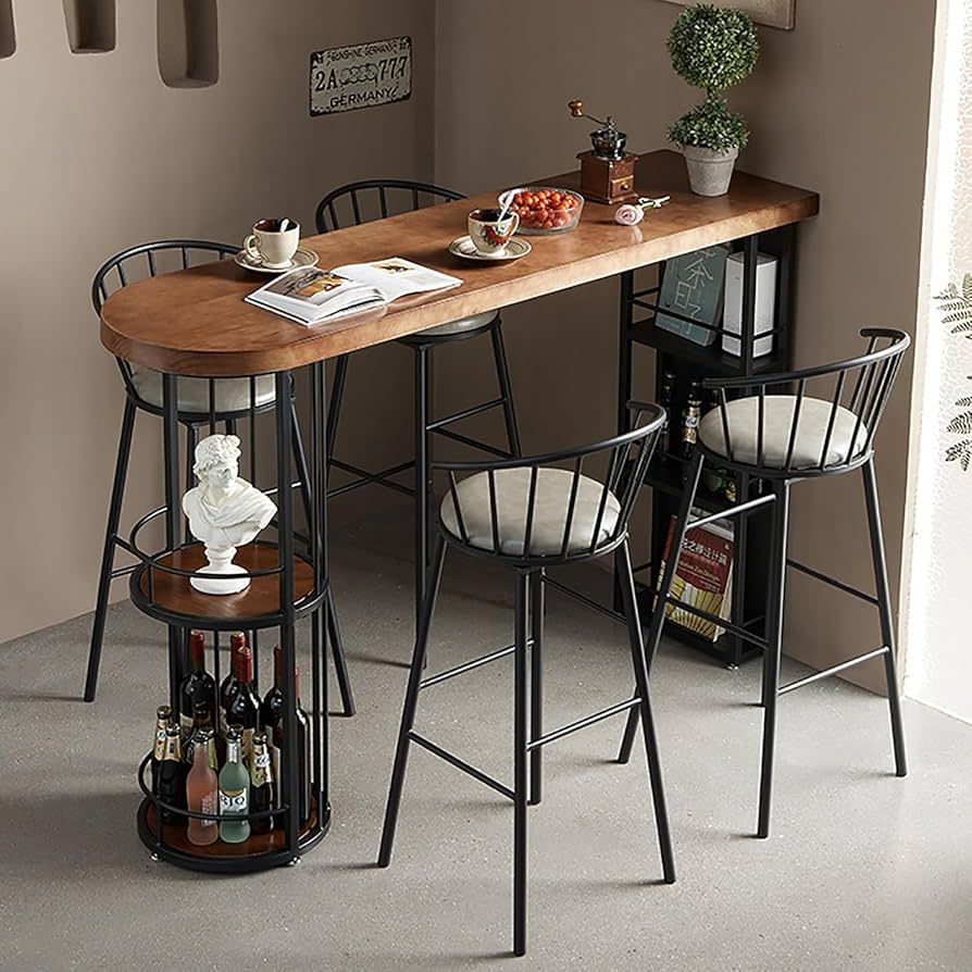 Bar Table - Counter Height Dining Table W Storage Shelves